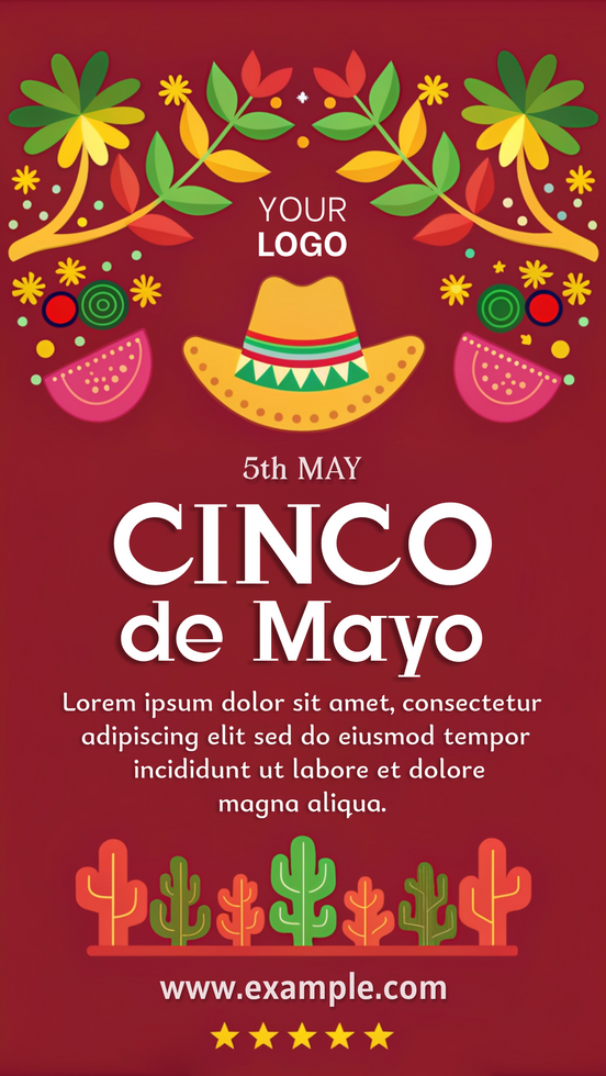 en röd affisch med en hatt och cinco de mayo skriven på den psd