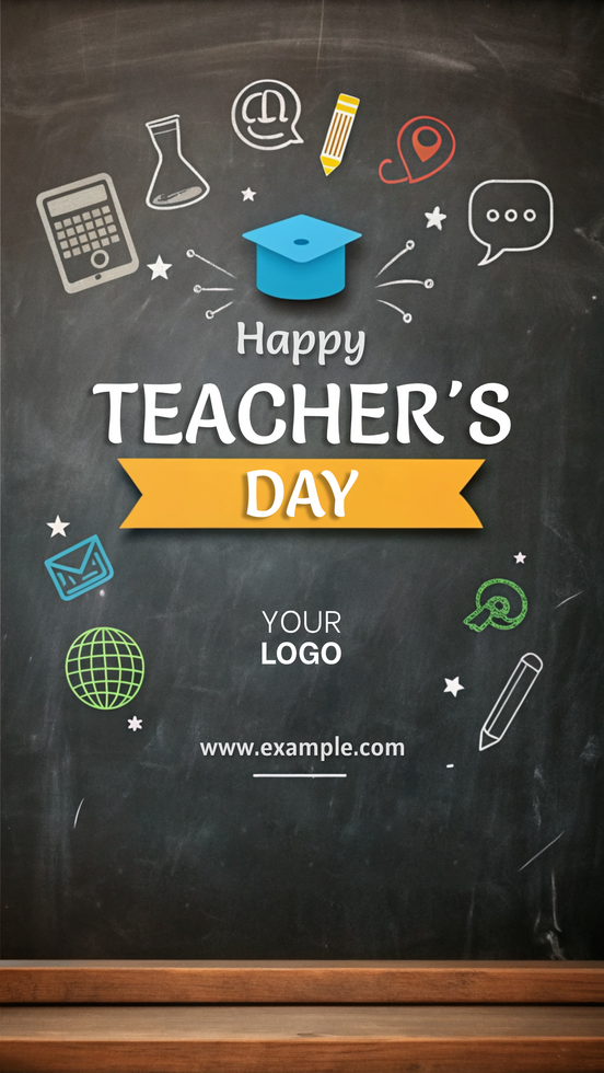 A chalkboard with a happy teacher's day sign on it psd