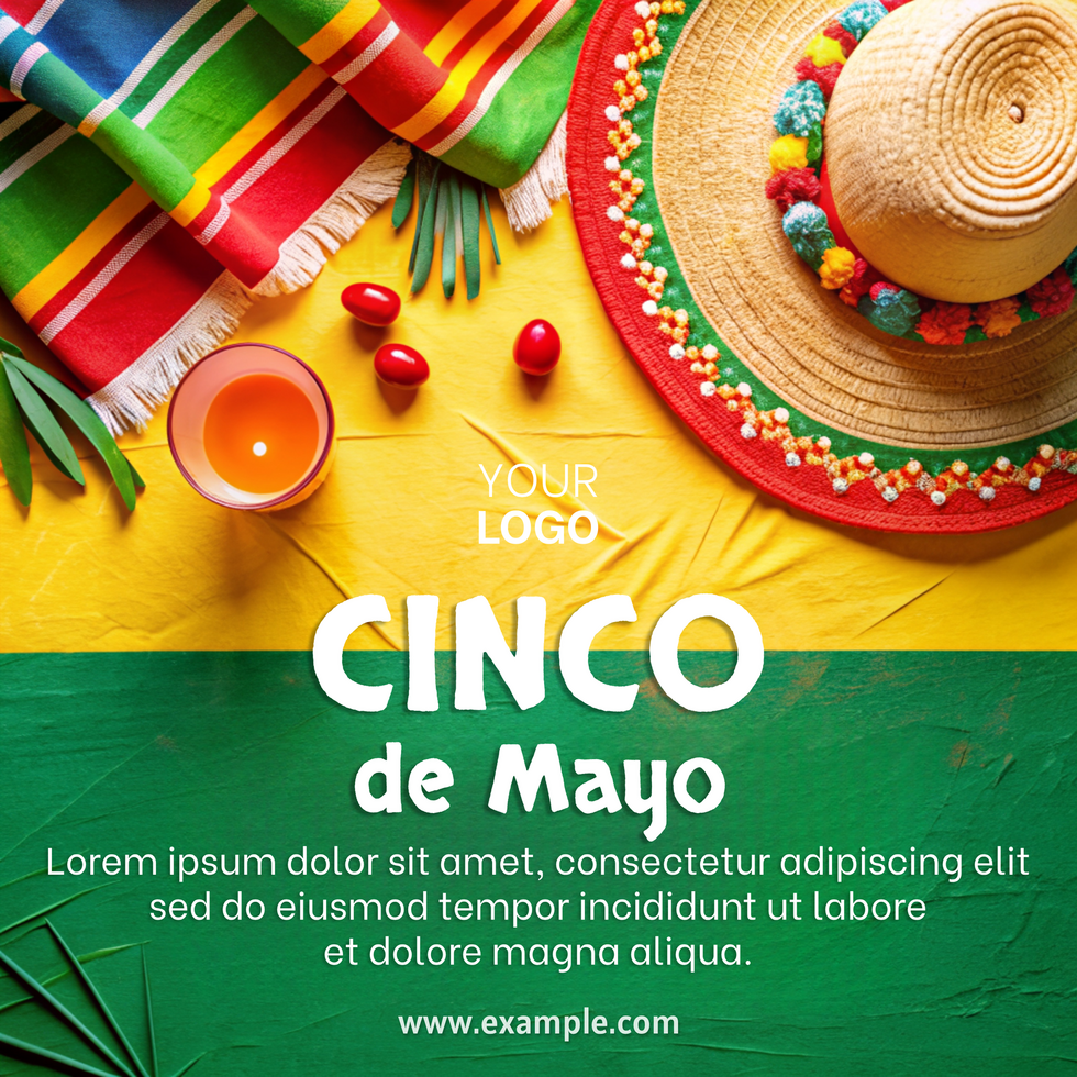 A colorful image of a cinco de mayo party with a hat and a candle psd