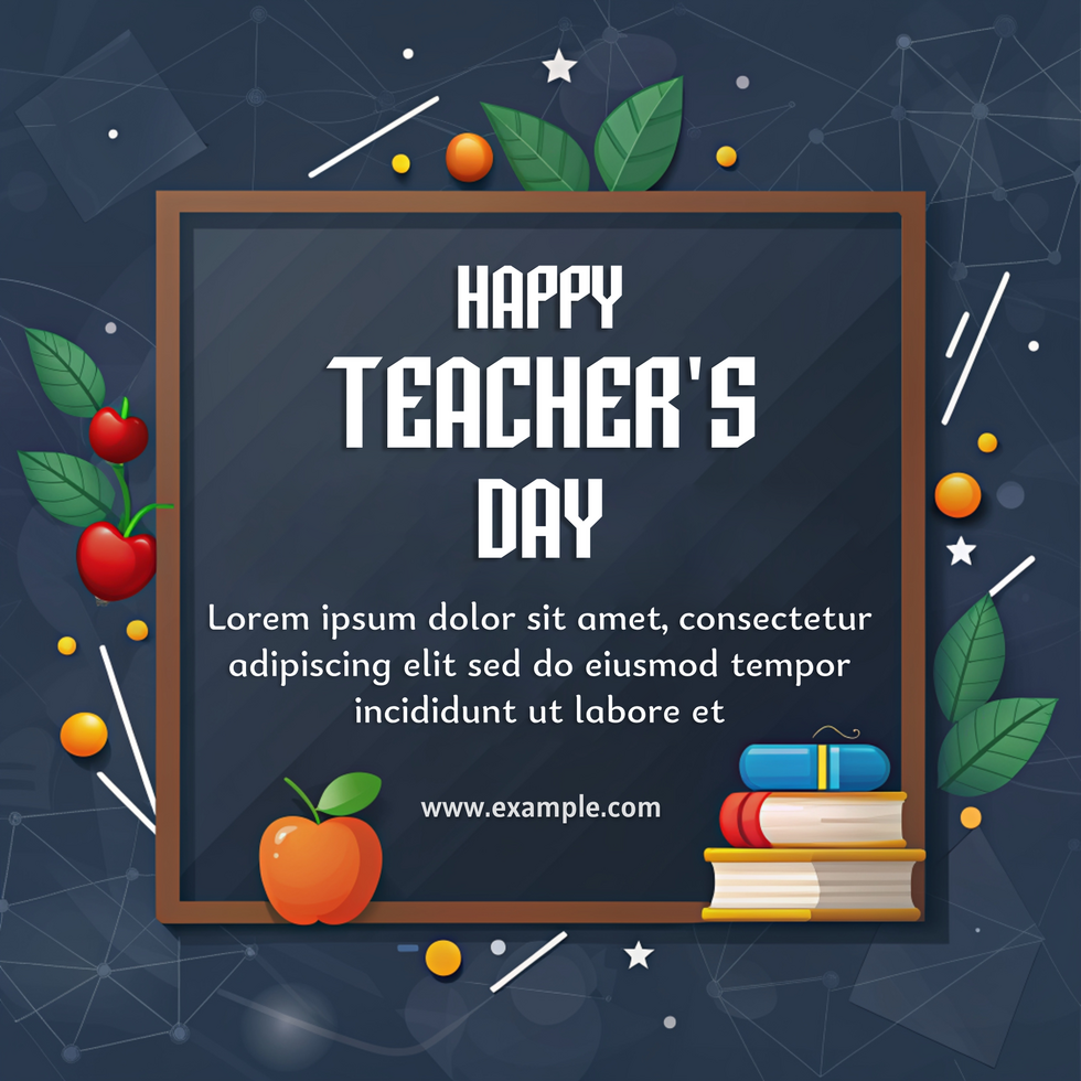 A poster for Teacher's Day with a frame and a picture of a book and an apple psd