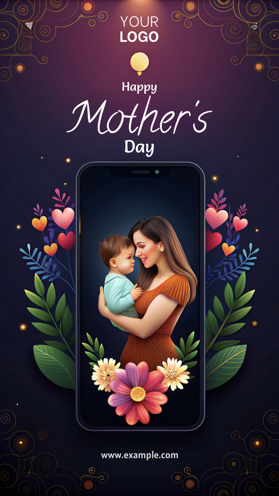en kvinna innehav en bebis i en blommig Lycklig mors dag psd