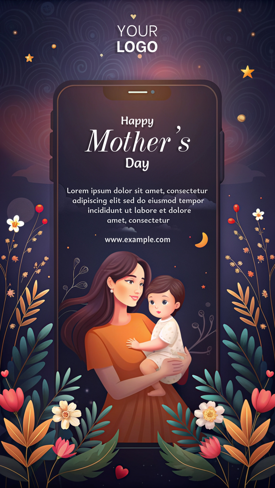 A woman holding a baby in a colorful flowery happy mother's day psd