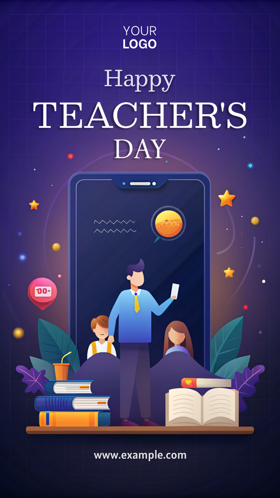 A poster for Teacher's Day featuring a man standing in front of a classroom with psd