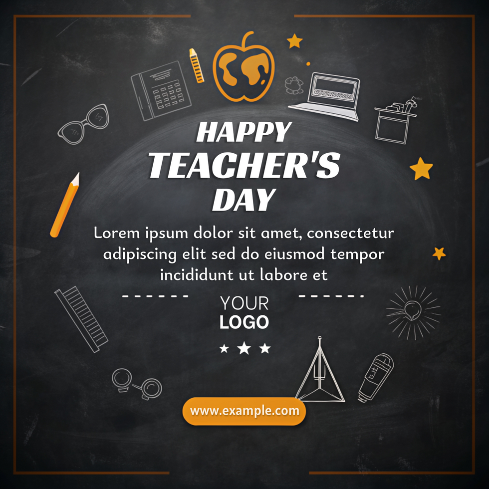 A black and white poster with a drawing of a pencil and a globe. The poster is Happy Teacher's Day psd