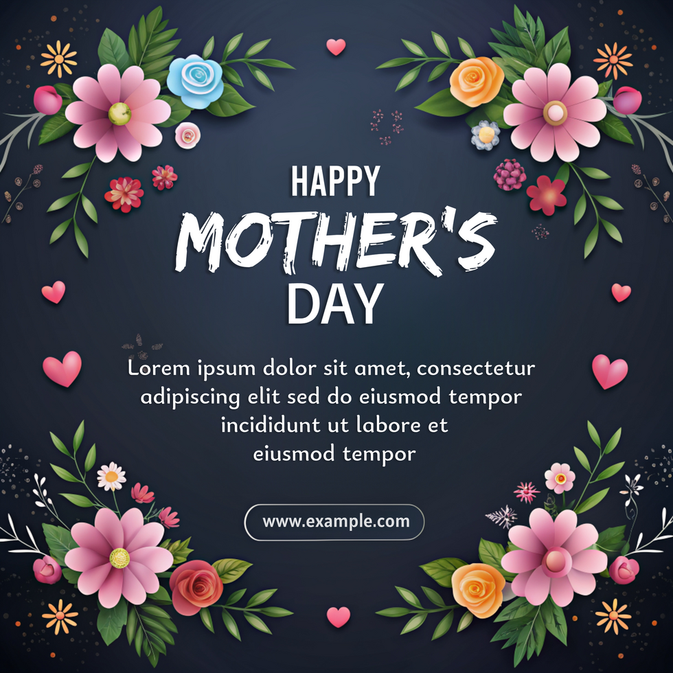 A colorful poster with flowers and hearts that says Happy Mother's Day psd