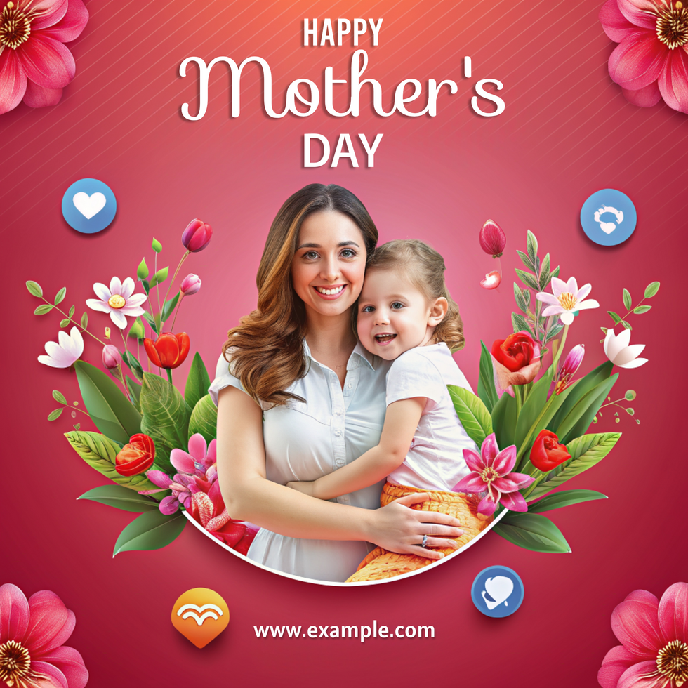 A woman is holding a child and smiling happy mother's day template psd