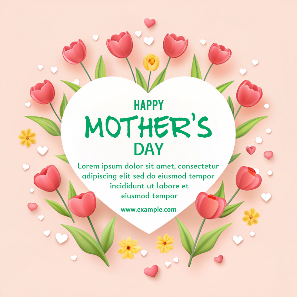 A heart shaped card with flowers and the words Happy Mother's Day psd