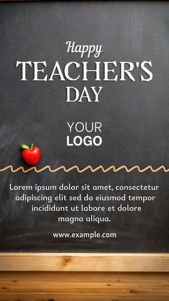 A poster for Teacher's Day with an apple and a chalkboard psd