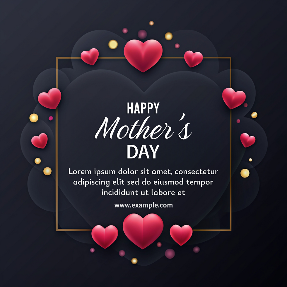 A black background with a frame of hearts and the words Happy Mother's Day psd