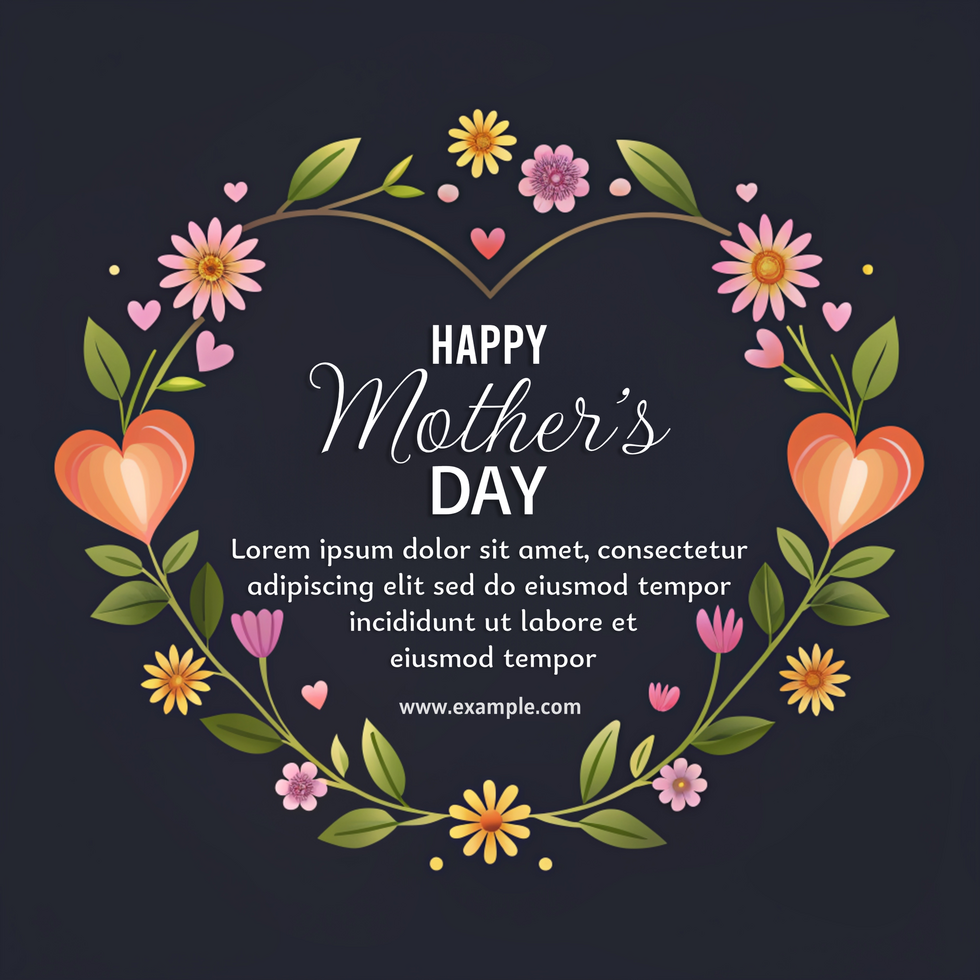 A colorful flowery design with a heart in the center happy mother's day psd