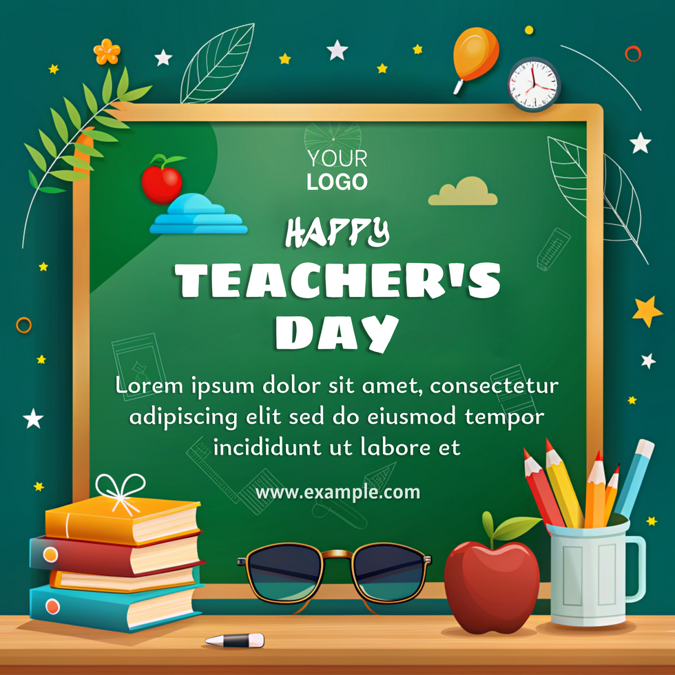 A green board with a smiling face and a happy teacher's day sign psd