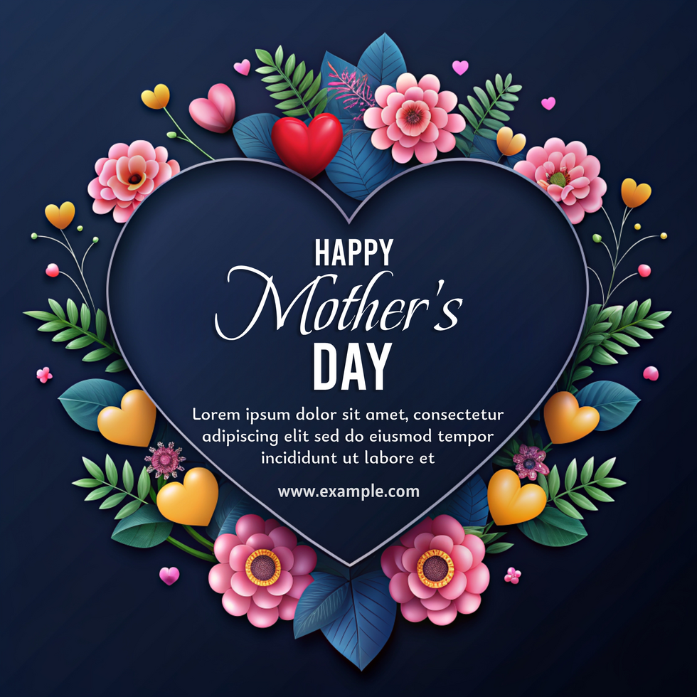 A colorful heart shaped frame with flowers happy mother's day psd