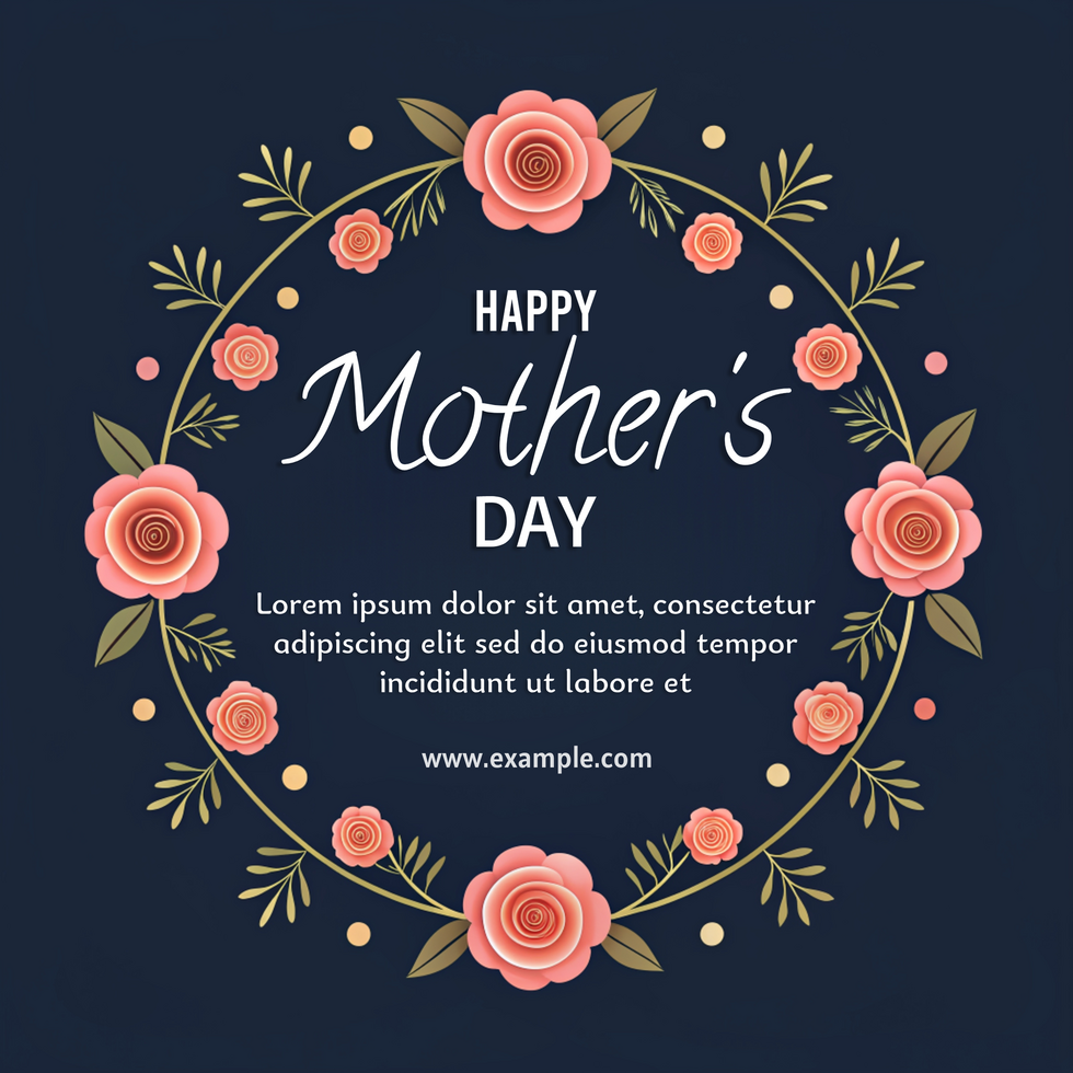 A blue background with a pink flowery border and the words Happy Mother's Day psd