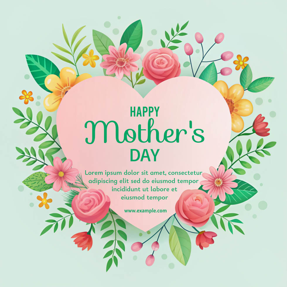 A colorful flowery happy mother's day with a heart in the center psd