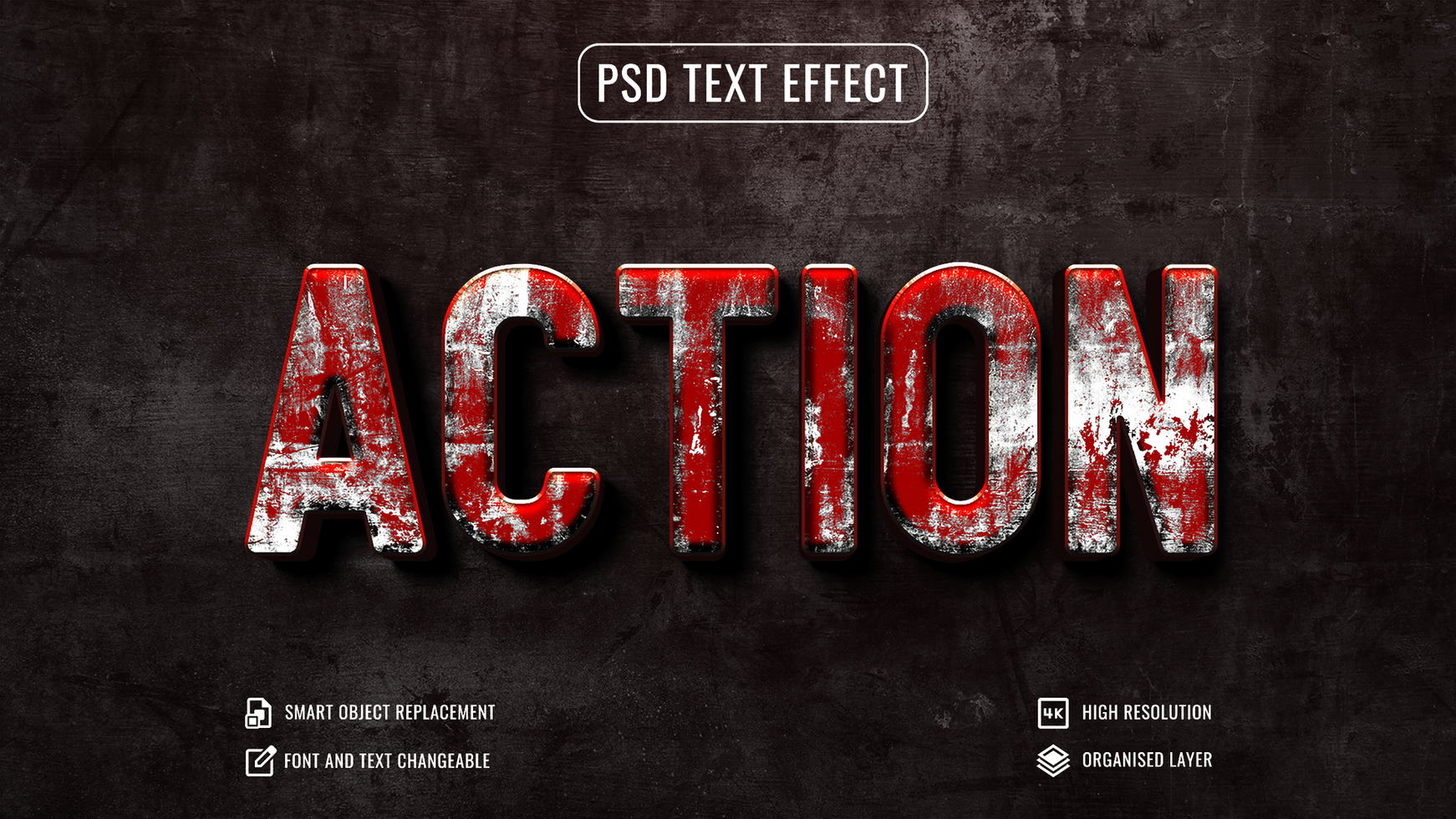 action text effect with grunge texture background psd