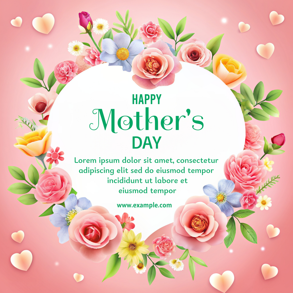 A pink background with a heart and flowers happy mother's day psd