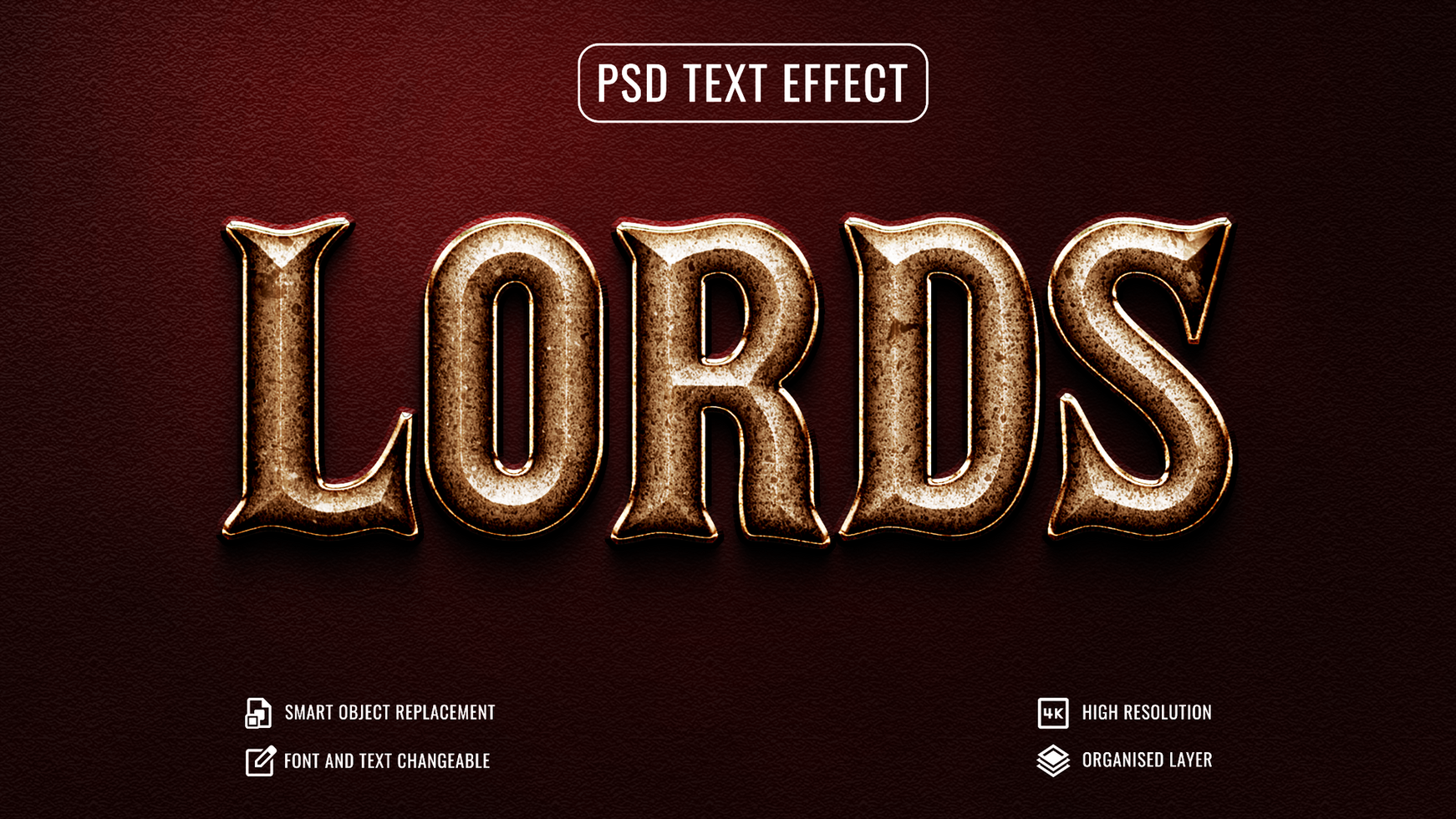 lords luxury vintage text effect in gold title psd