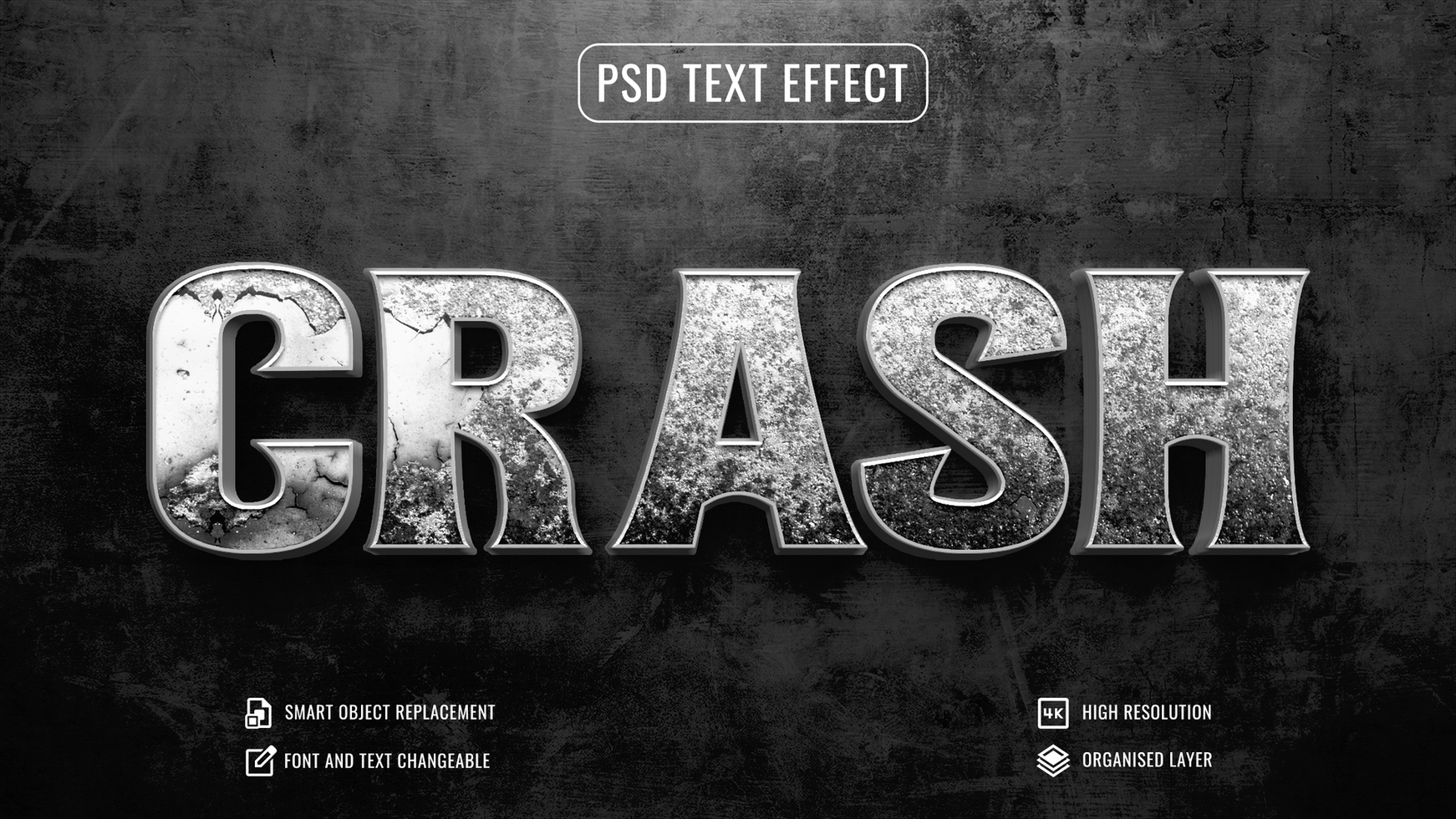 crash texte effet sur une noir grungy Contexte psd