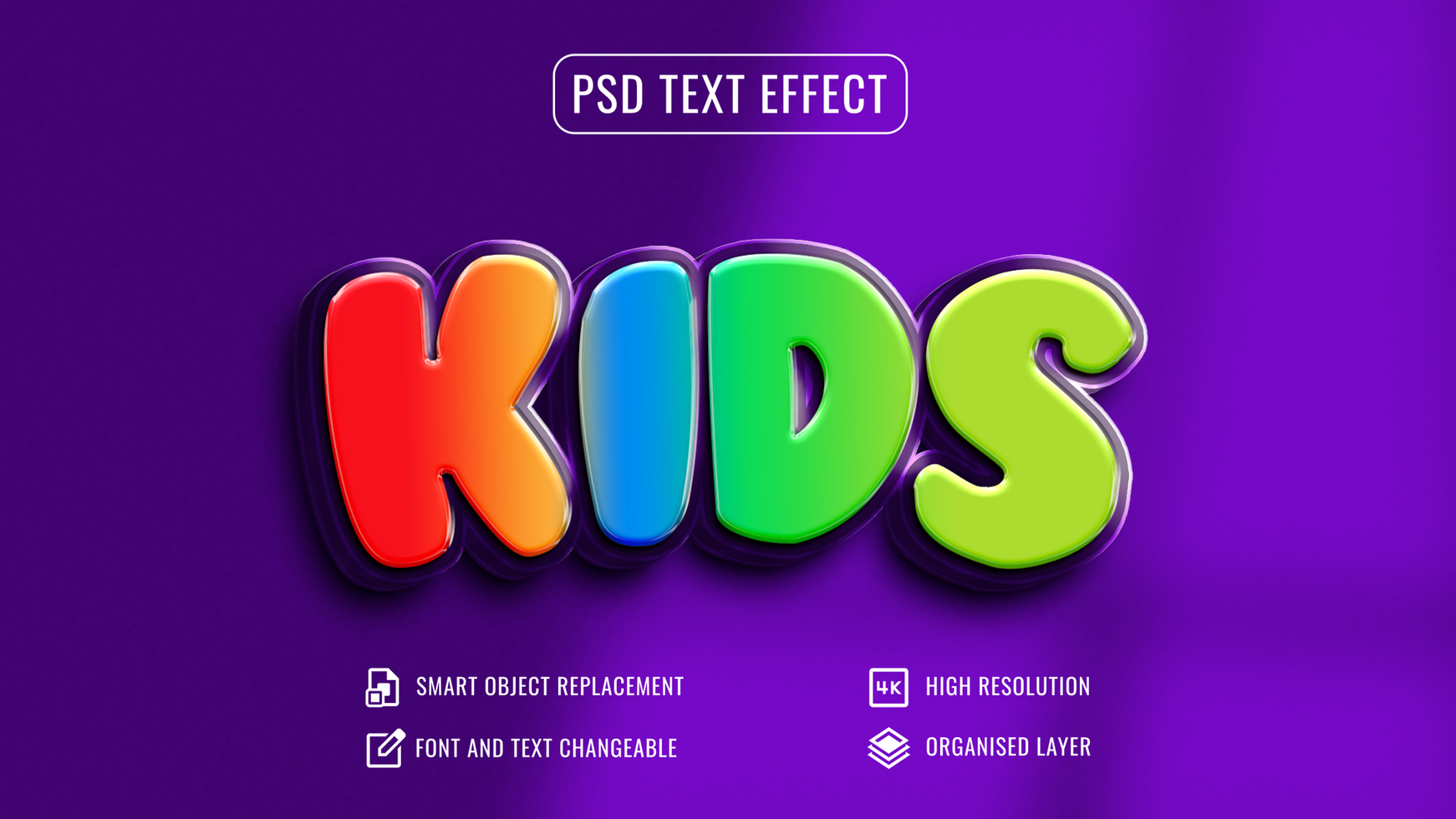 Playful colorful kids 3d text effect psd