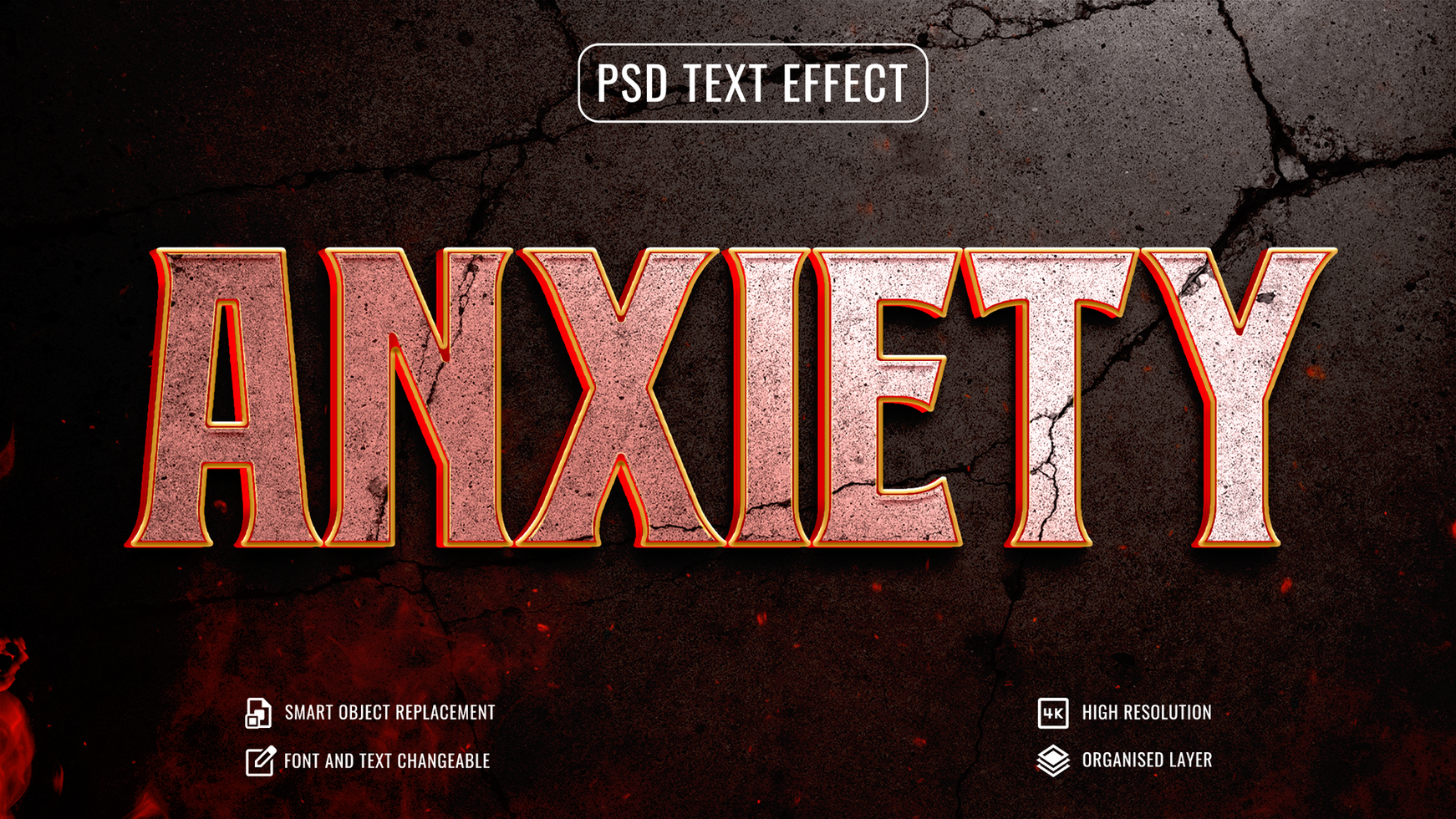 anxiety text effect with action title on a dark background psd