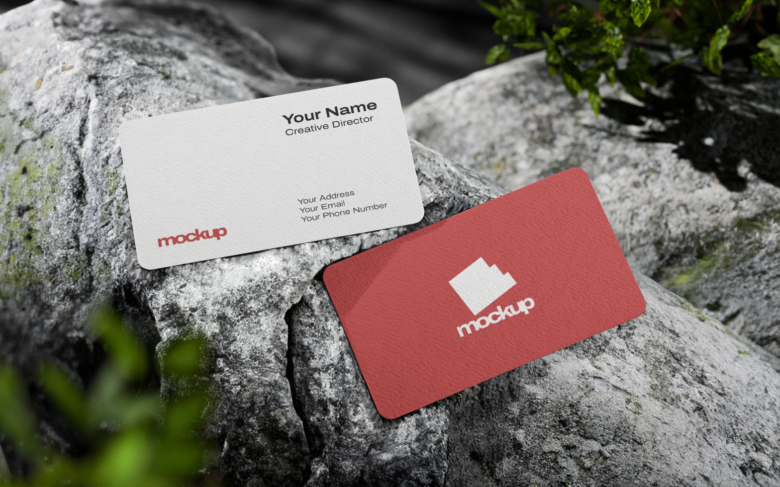 Realistic Business Card Mockup on a Rock psd