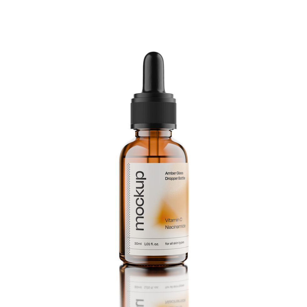 Amber Glass Dropper Bottle 30ml for Ecommerce Product Display Round Label psd