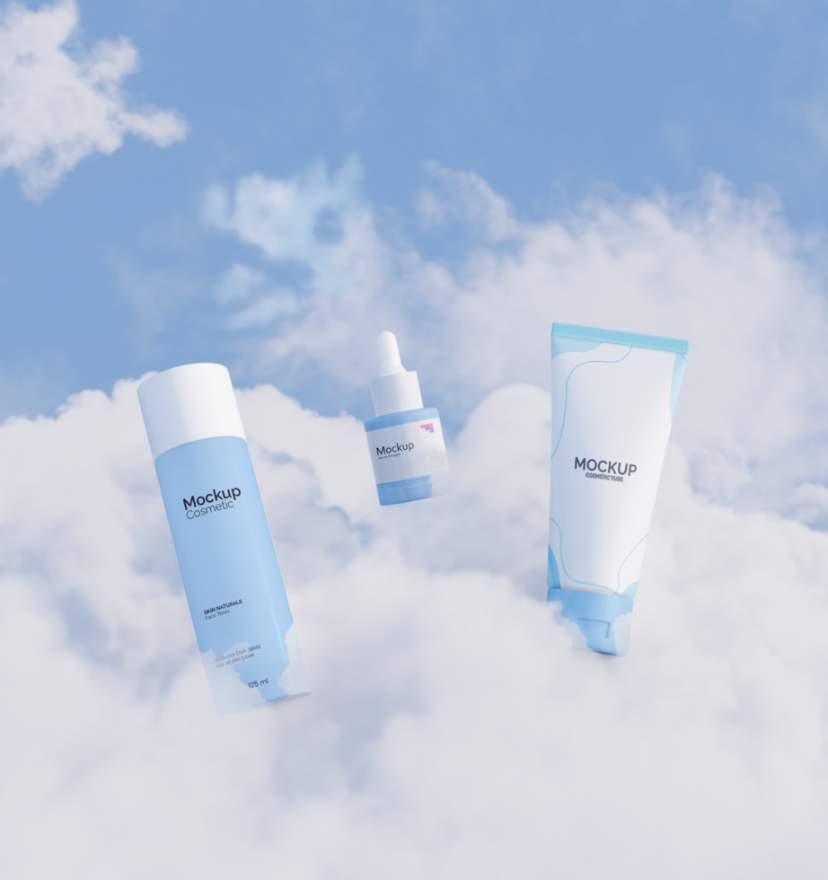 Cosmetic product above the cloud mockup psd