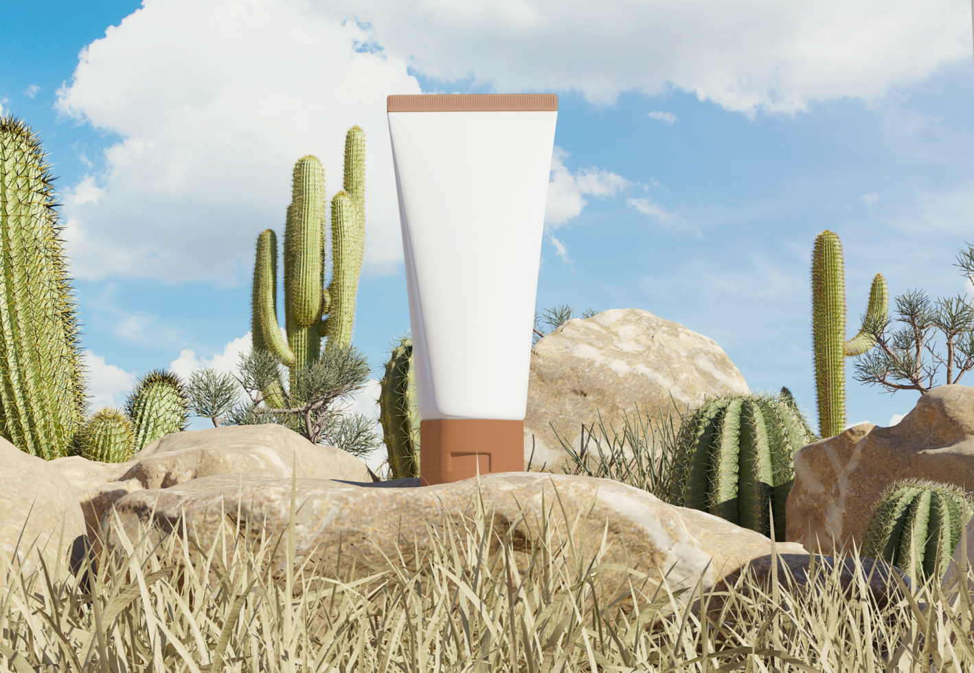 photo maquette de beauté cosmétique tube produit dans le désert psd