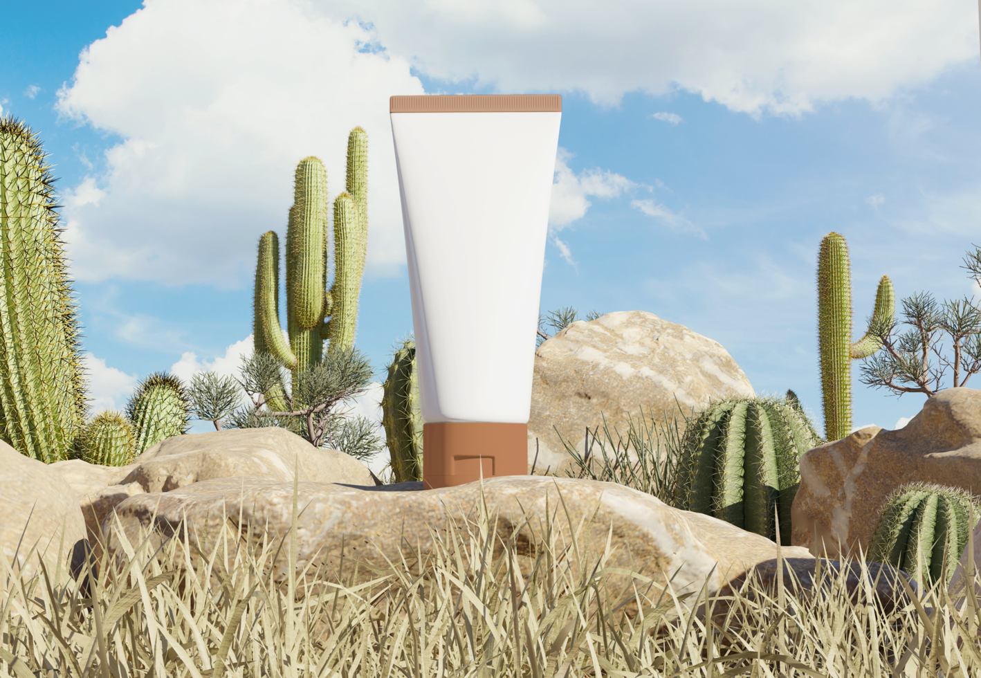 Photo mockup of beauty cosmetic tube product in the desert psd