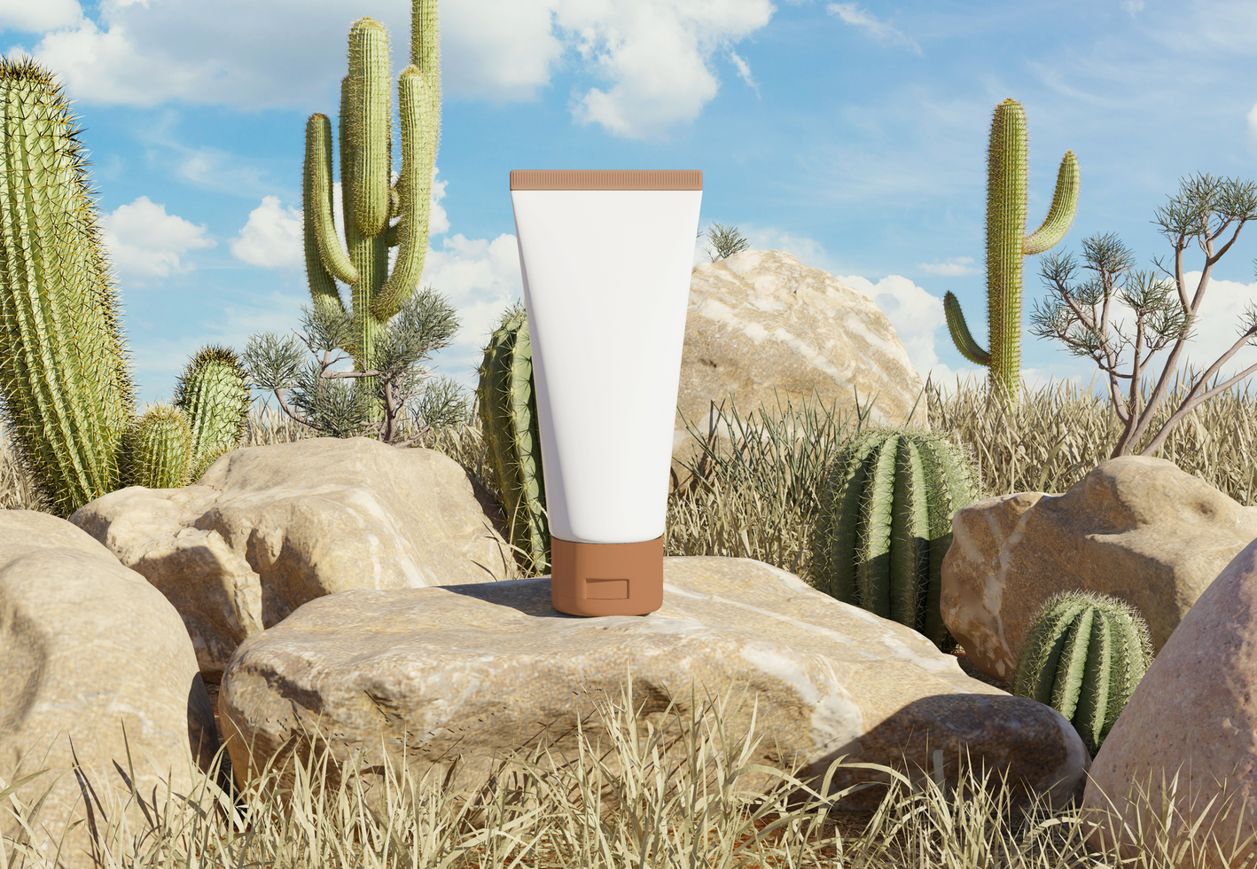 Photo mockup of beauty cosmetic tube product in the desert psd