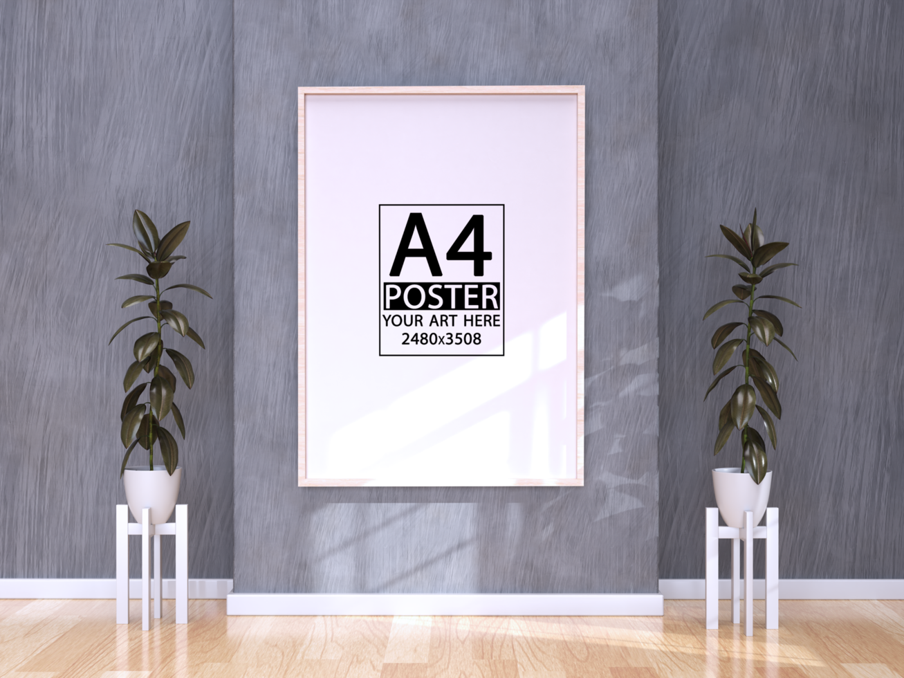 A4 Photo Frame On The Wall Mockup psd