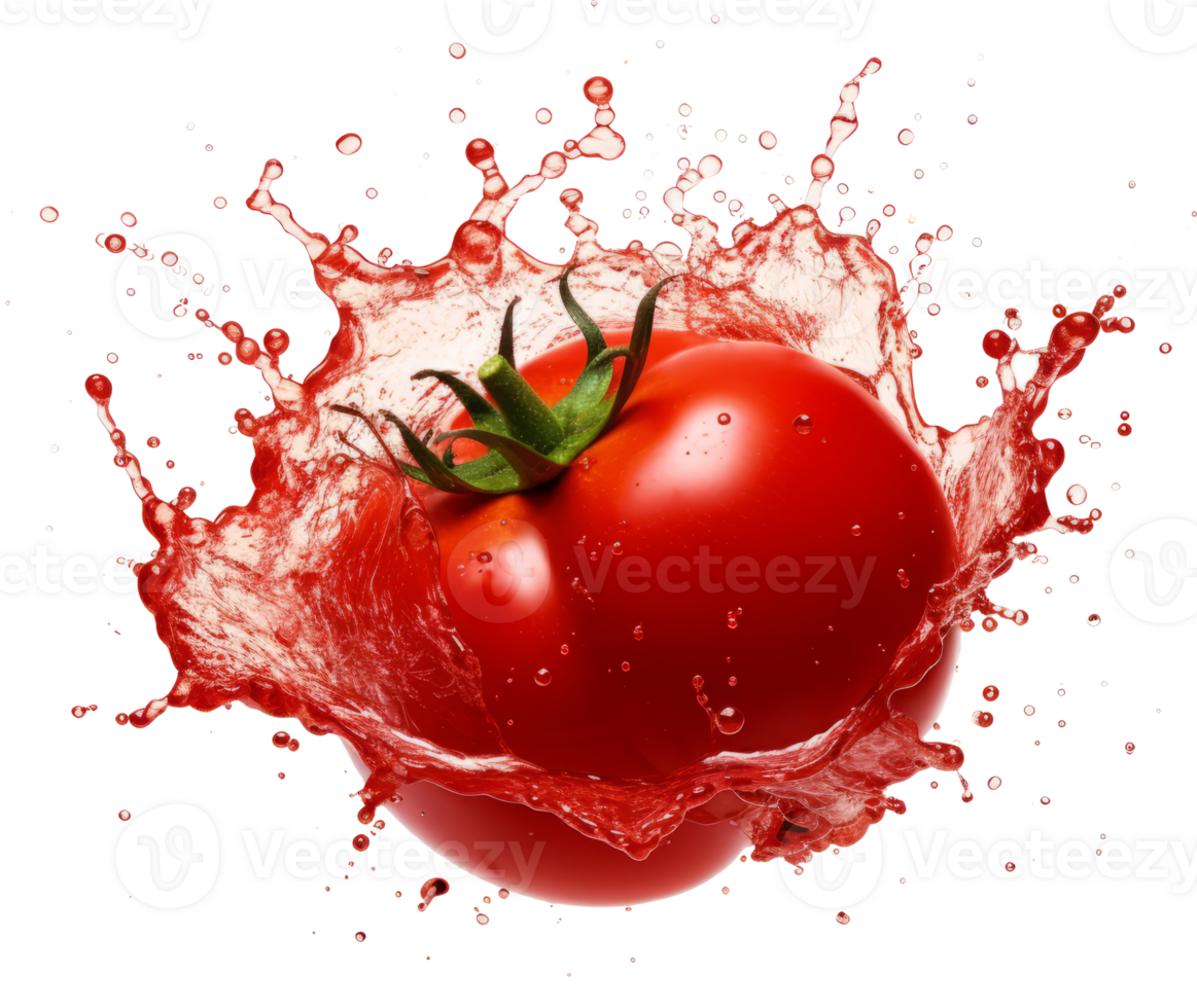 tomato in water splat on transparent background png