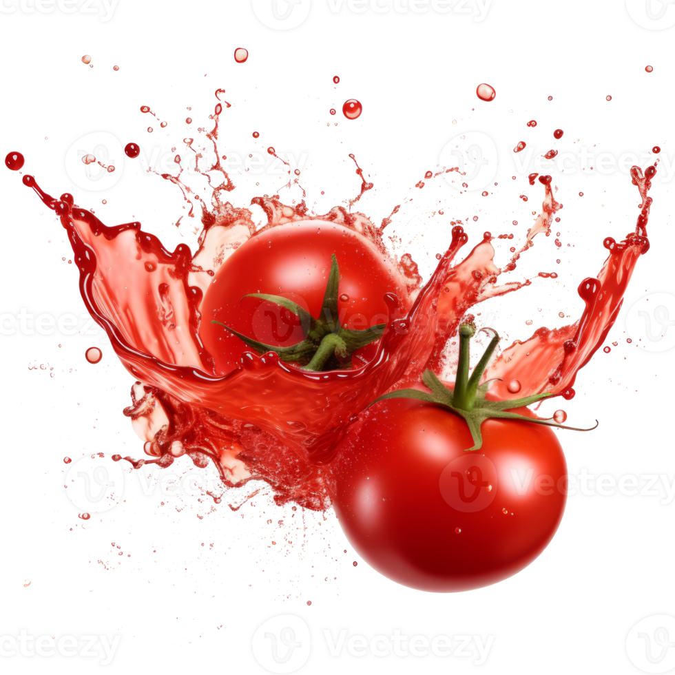 tomato in water splat on transparent background png