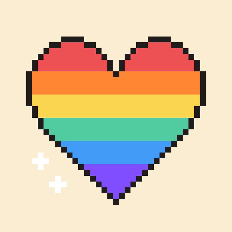 arco iris píxel corazón ilustración. lgbtq comunidad corazón símbolos y señales en retro 8 bits juego estilo. vector