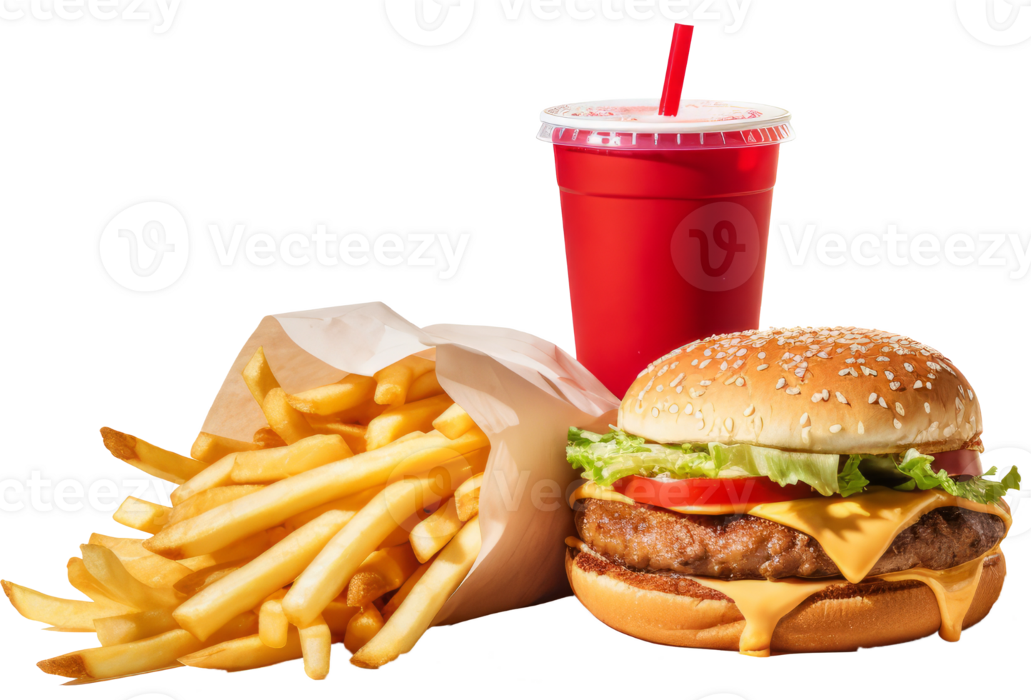 burger and french fried isolated on transparent background png