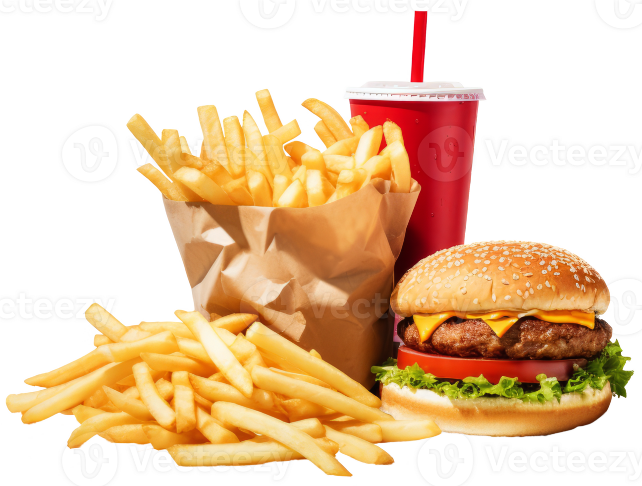 burger and french fried isolated on transparent background png