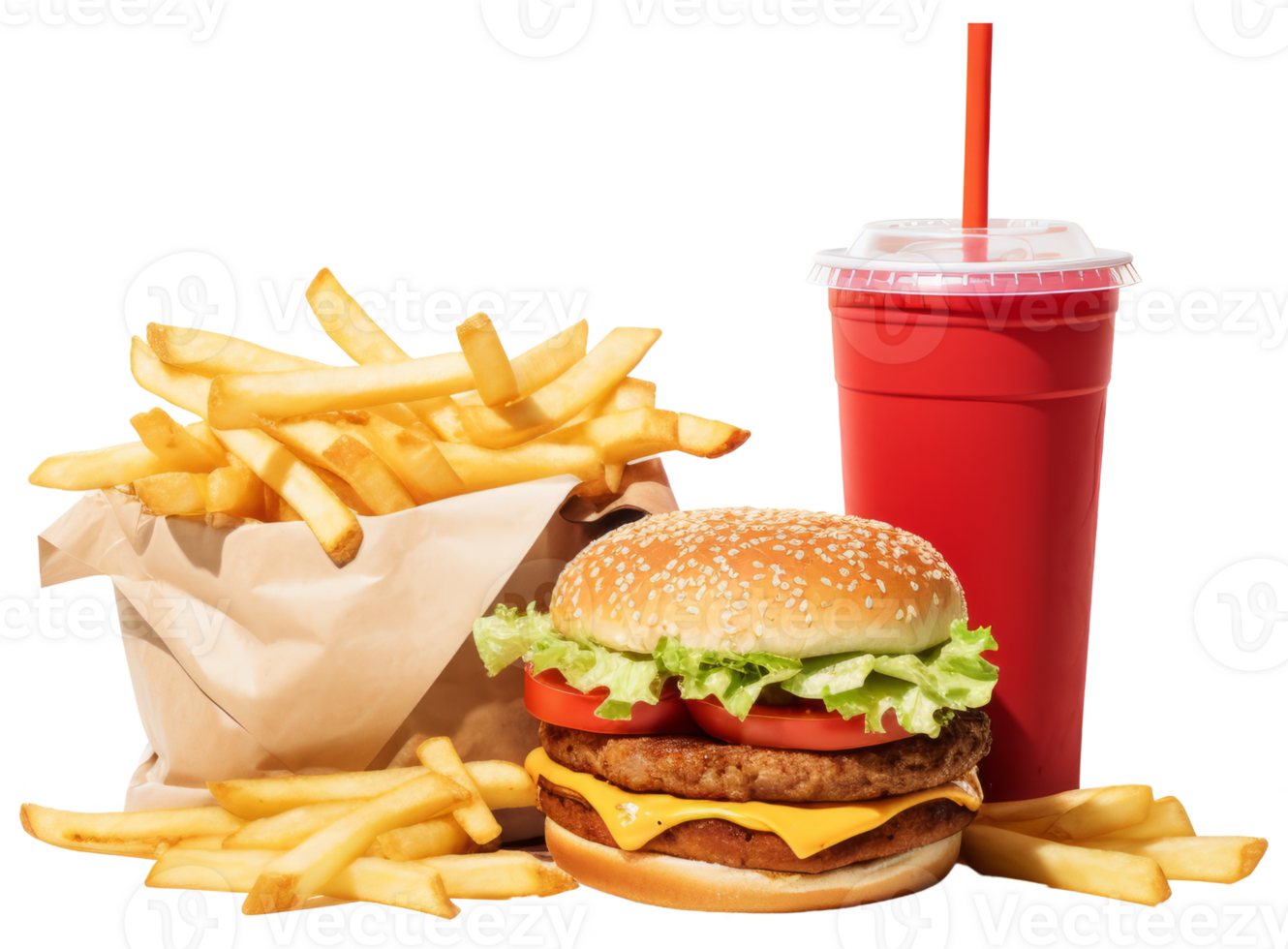 burger and french fried isolated on transparent background png