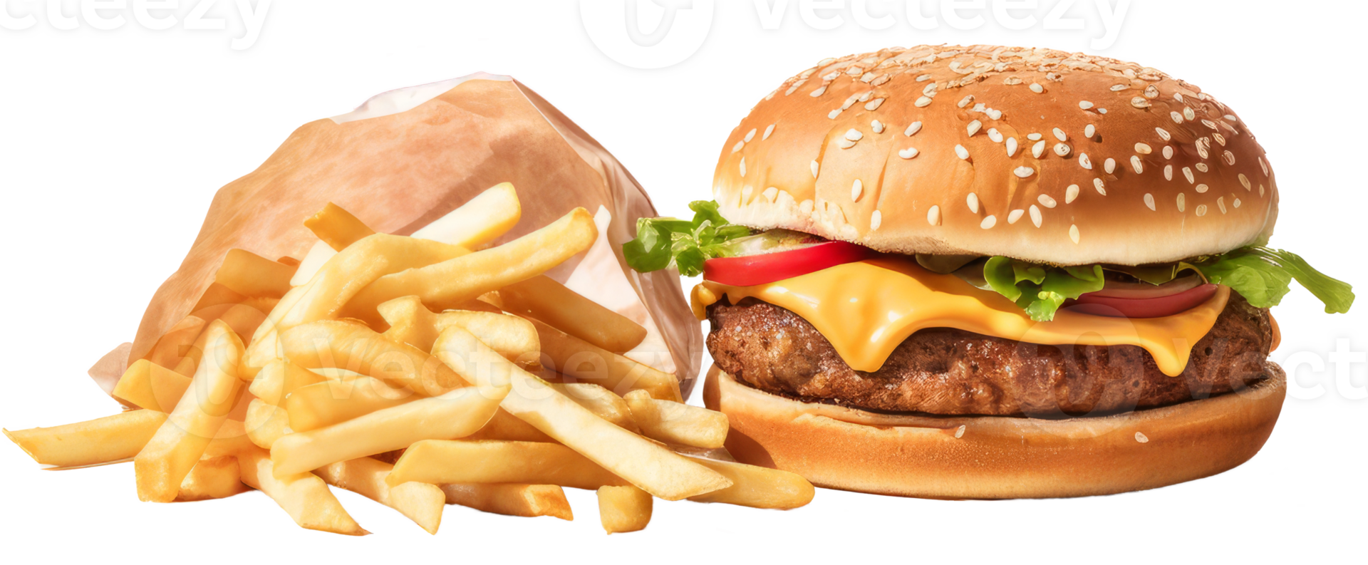 burger and french fried isolated on transparent background png