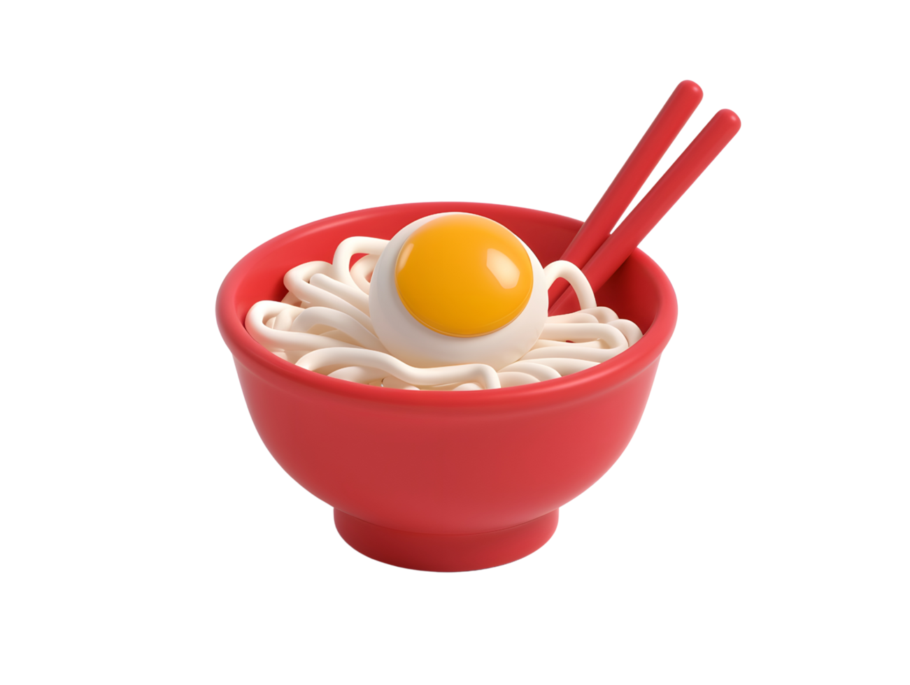 a bowl of noodles with egg topping, 3d illustration png