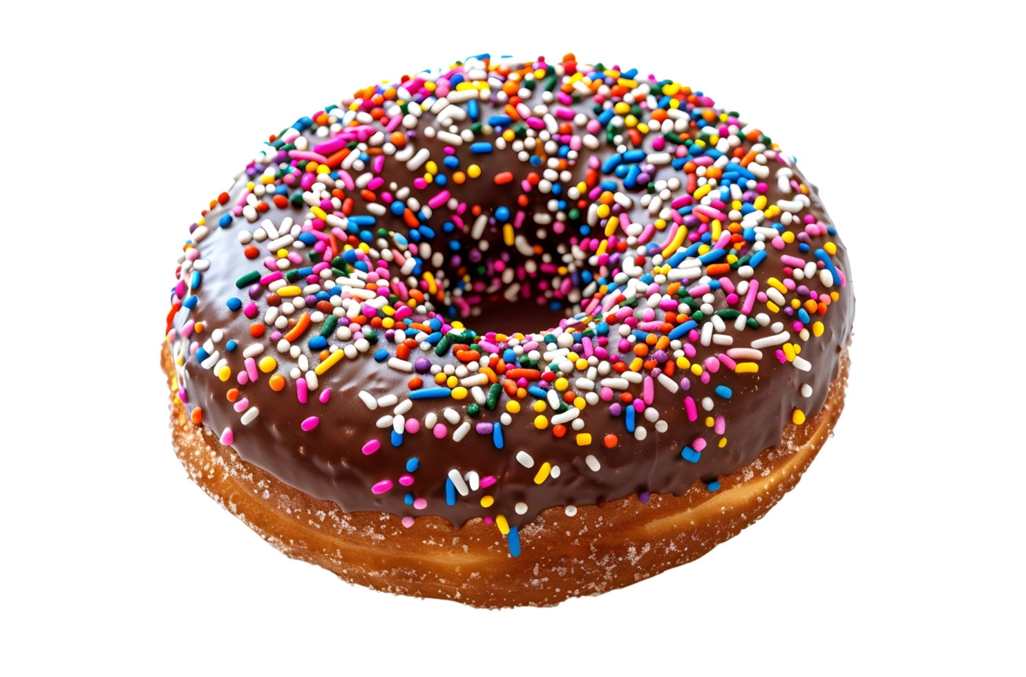 Single Chocolate Donut with Rainbow Sprinkles png