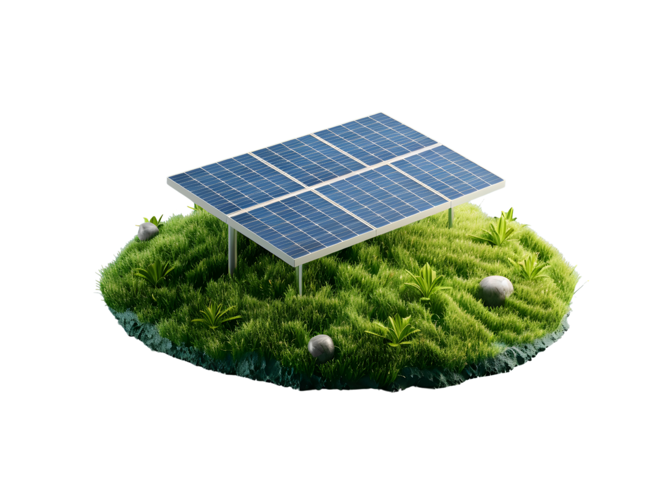 3d illustration of solar panels on the grass png