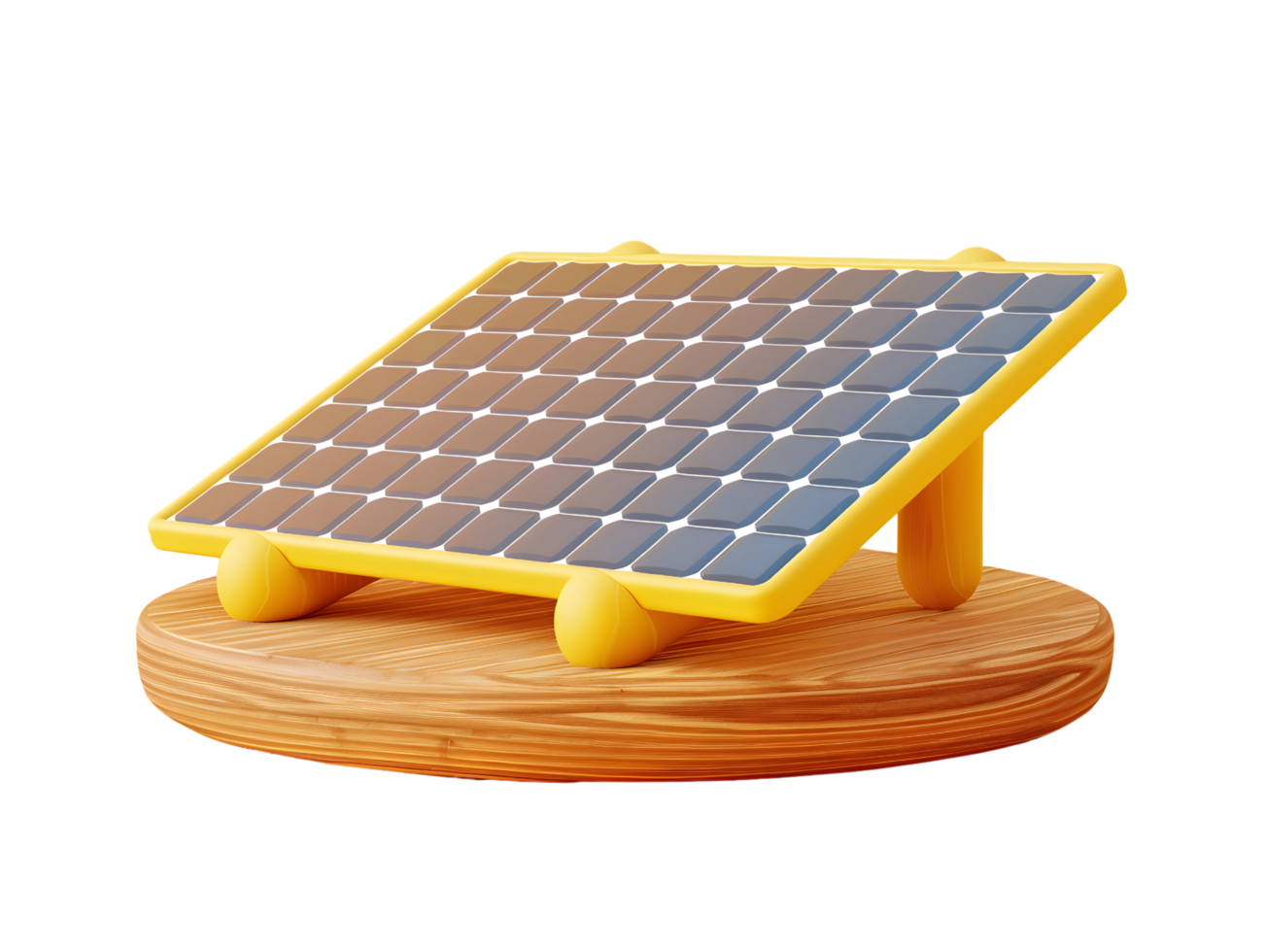 3d ilustración de miniatura solar panel en redondo de madera tablero png