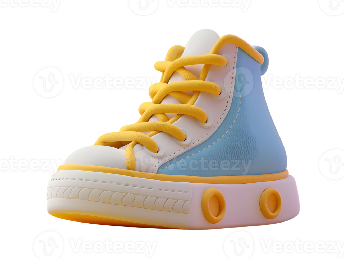 3d illustration of a yellow, blue and white sneaker png