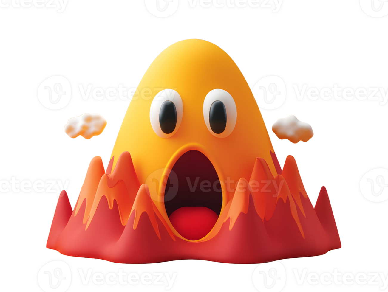 3d character of erupting volcano with shock expression png