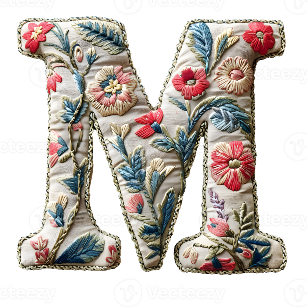 Creative Stitching Letter M Embroidery Style png