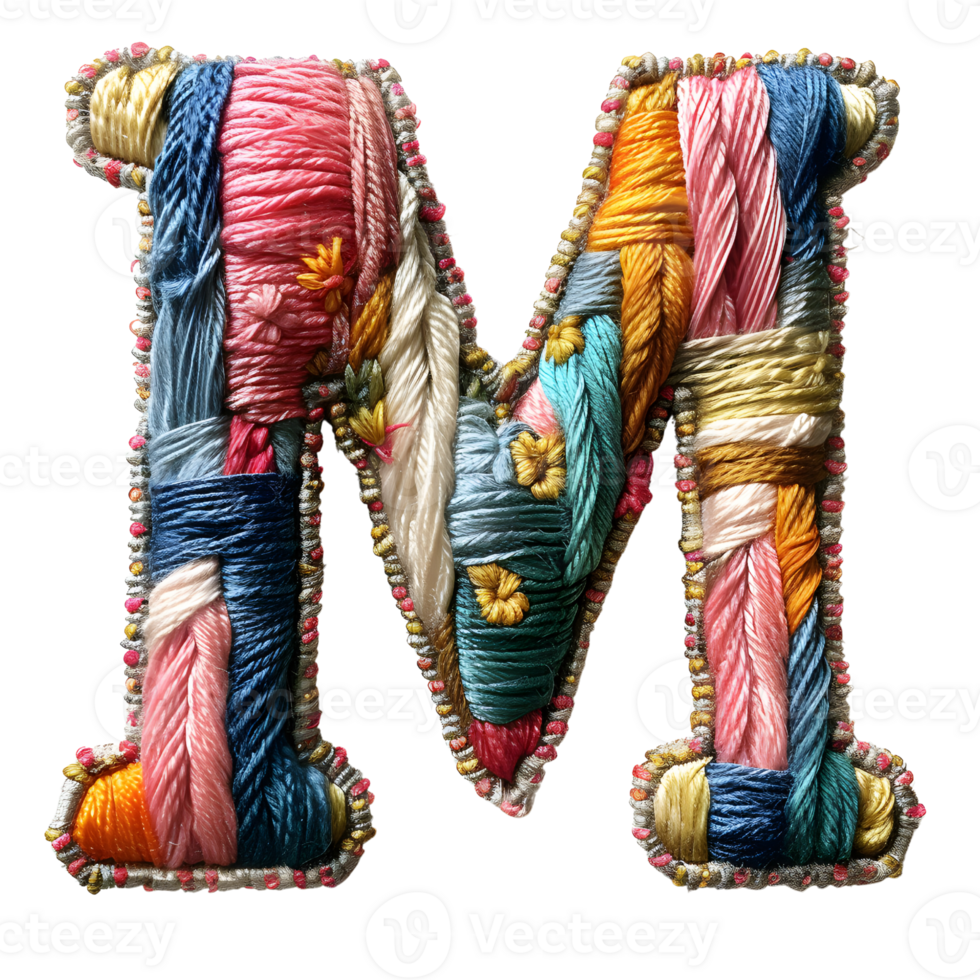 Unique Letter M Embroidery with flower Pattern png