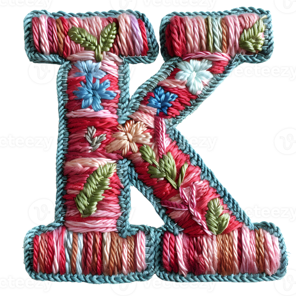 Letter K Embroidery Craft Floral Patterned Creative Stitches png