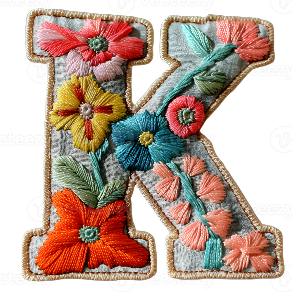 Creative Stitching Letter K Embroidery Style png