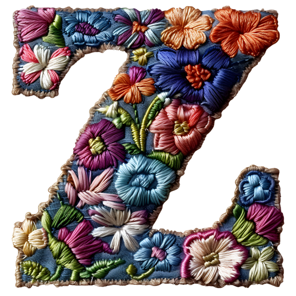 Unique Letter Z Embroidery with flower Pattern png