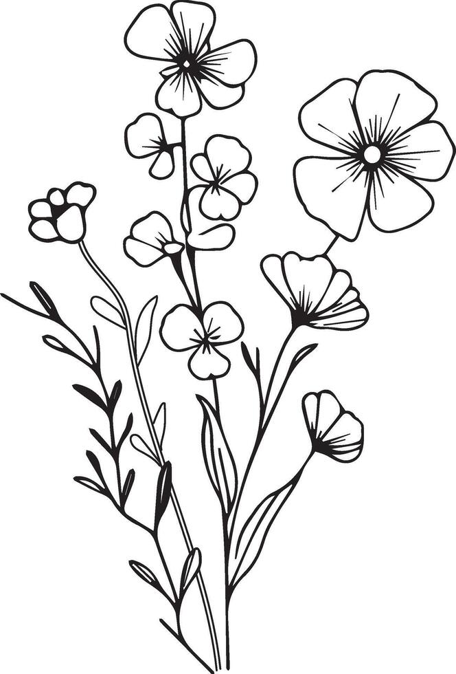 Birth Flower April Daisy and Sweet Pea Line Drawing, Flower sweet line Art Home decor Continuous Line Wall Art Black and White, Printed Floral Poster Botanical art vector